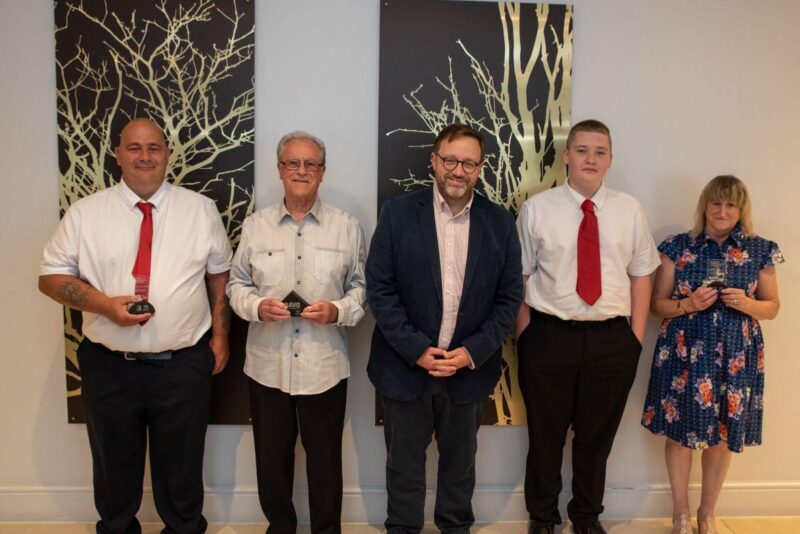 With winners Alan Redfern, Chris and Junior Hurley and Debbie Davies